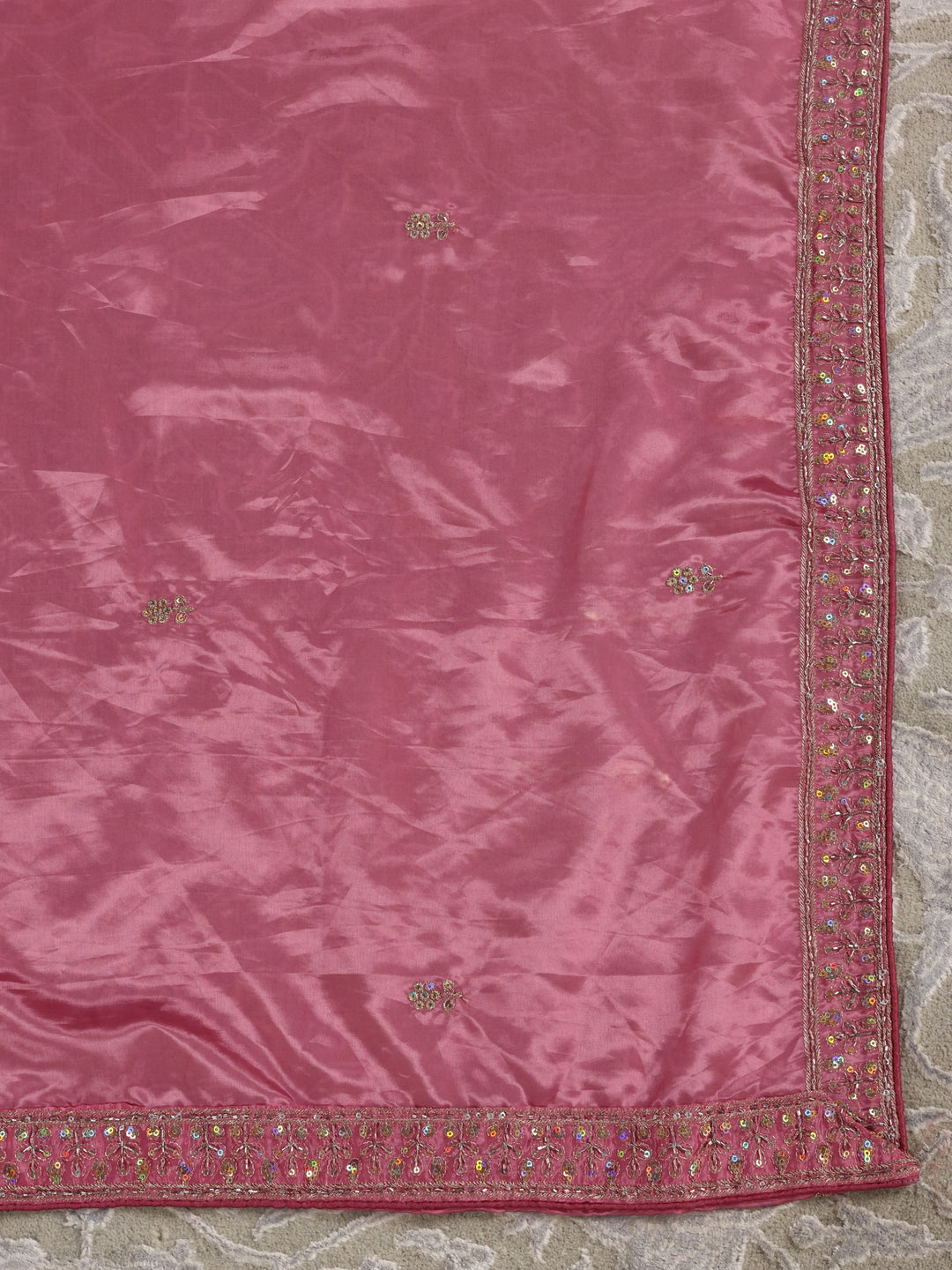 Libas Rose Pink Embroidered Satin Semi-Stitched Lehenga Choli