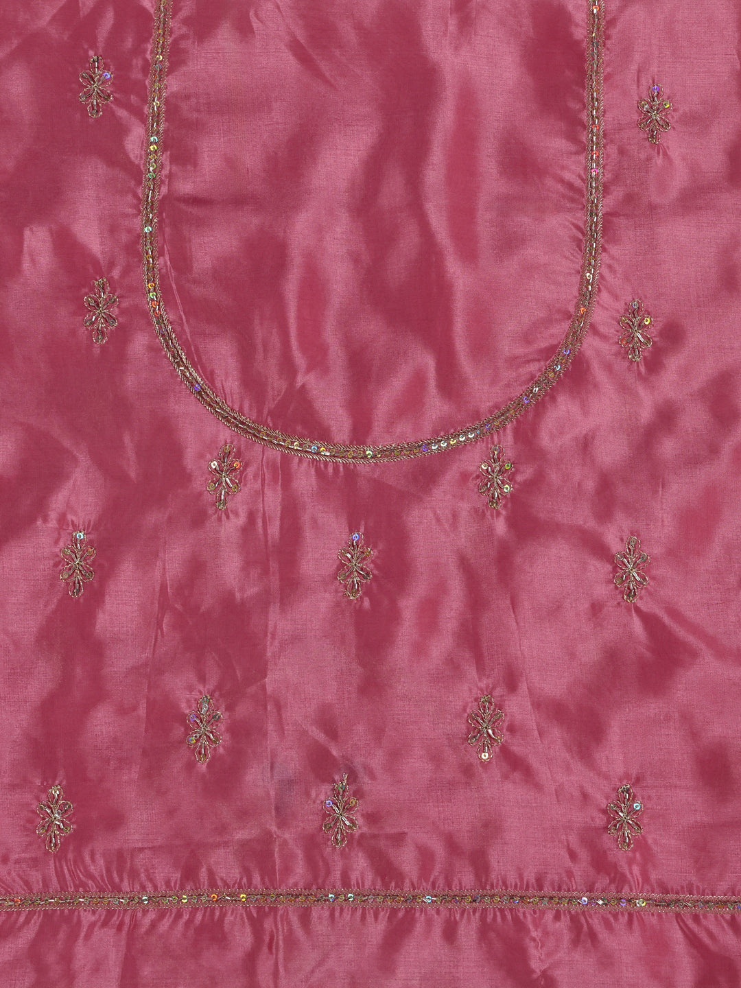 Libas Rose Pink Embroidered Satin Semi-Stitched Lehenga Choli