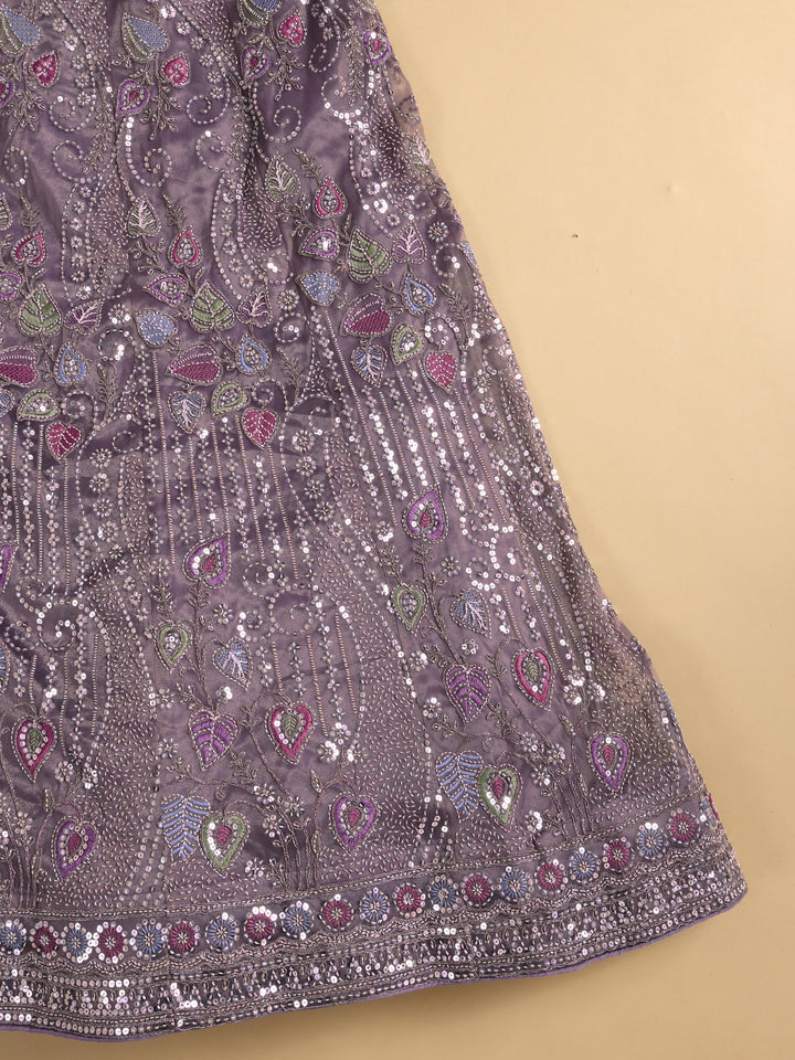 Libas  Lavender Floral Embellished Tissue Semi-Stitched Lehenga Choli