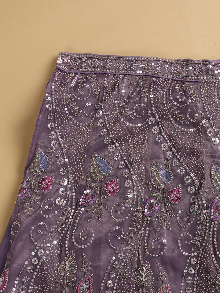 Libas  Lavender Floral Embellished Tissue Semi-Stitched Lehenga Choli