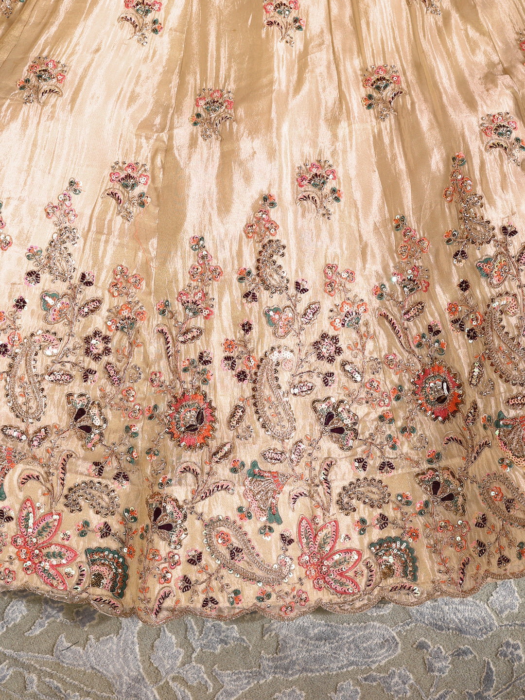 Libas Art Beige Floral Embellished Silk Blend Unstitched Lehenga Set