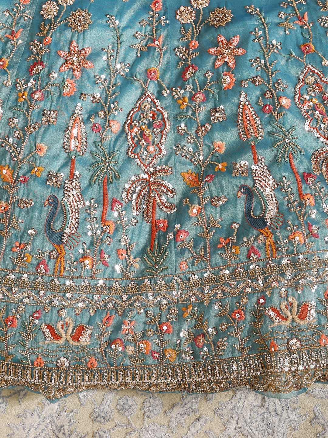 Libas Art Blue Zari Embellished Tissue Unstitched Lehenga Set