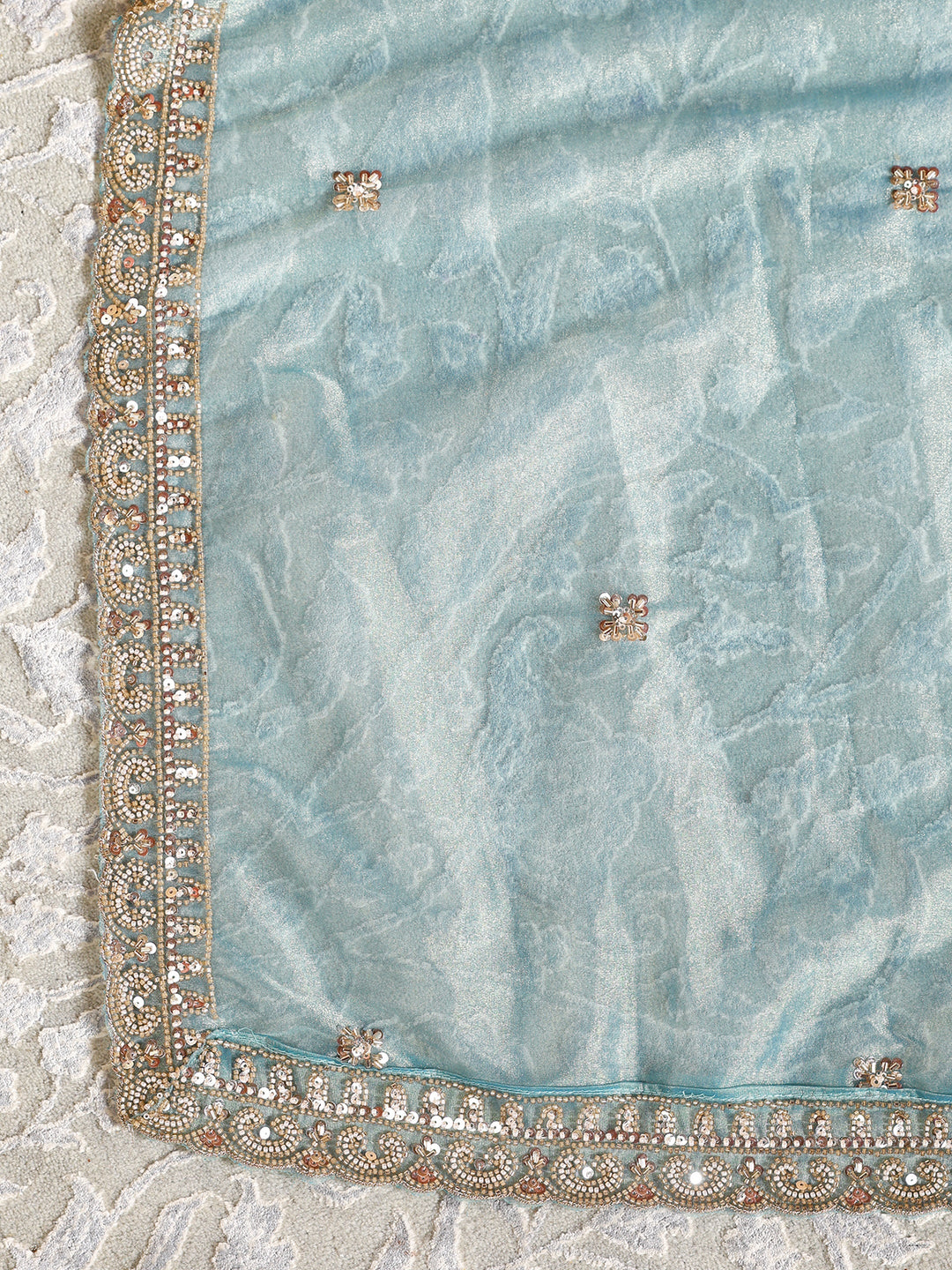 Libas Art Blue Zari Embellished Tissue Unstitched Lehenga Set