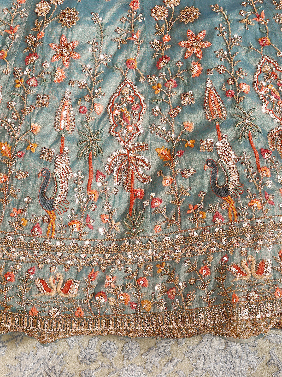 Libas Art Turquoise Blue Floral Embellished Net Unstitched Lehenga Set