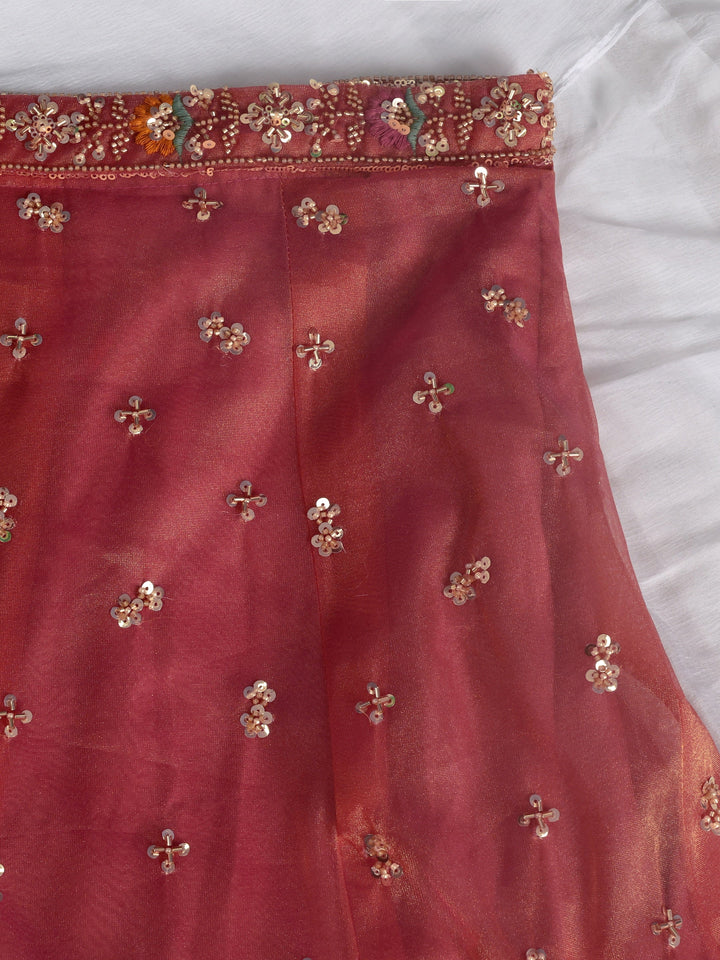 Libas Art Pink Floral Embellished Net Semi-Stitched Lehenga Choli