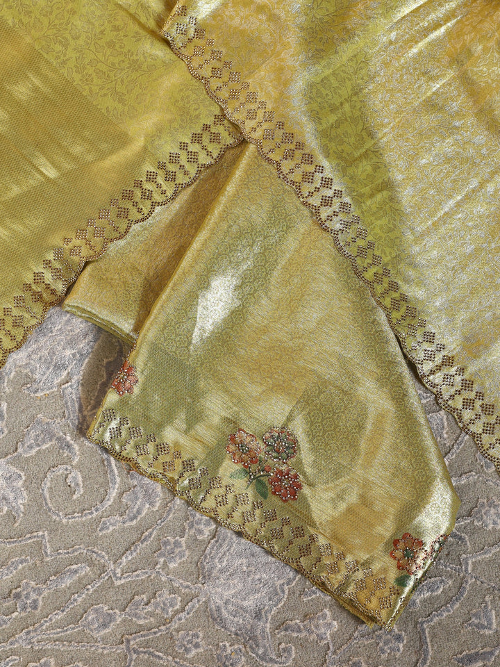 Libas Art Golden Embroidered Silk Blend Semi-Stitched Lehenga Choli