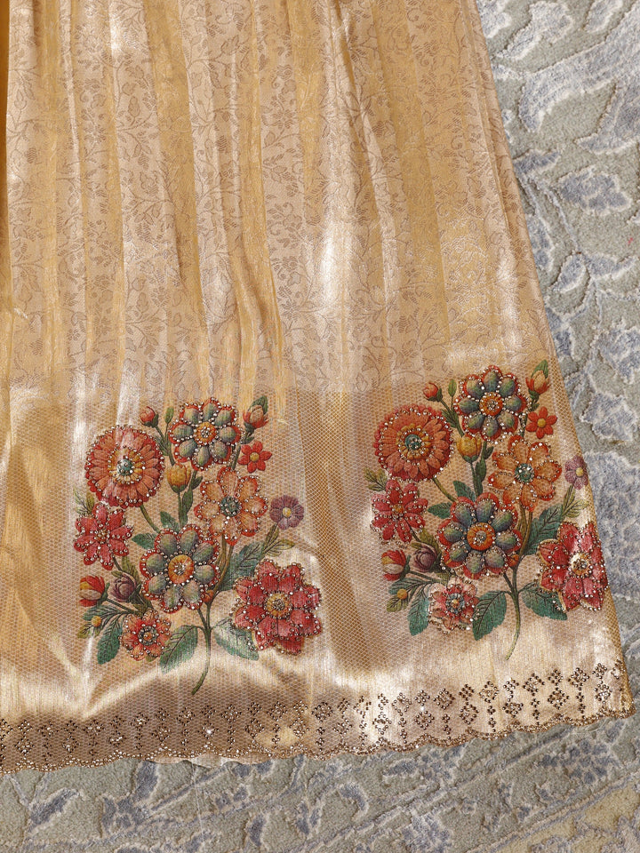 Libas Art Golden Embroidered Silk Blend Semi-Stitched Lehenga Choli