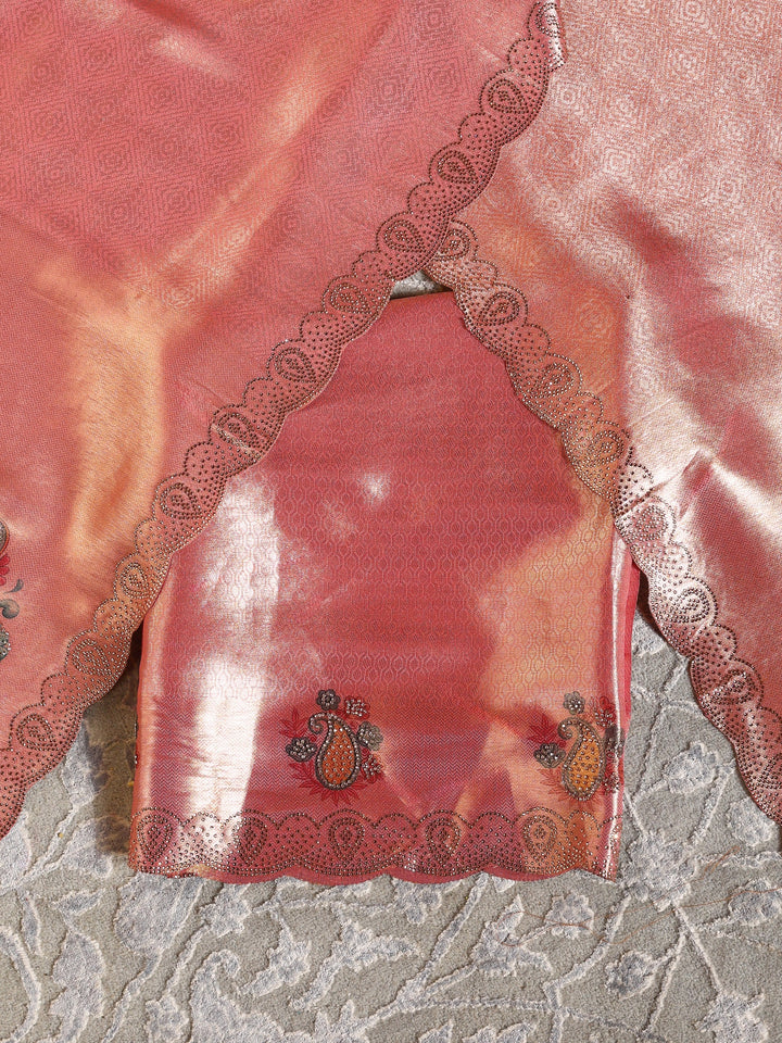 Libas Art Golden Embroidered Hem Silk Blend Unstitched Lehenga Set