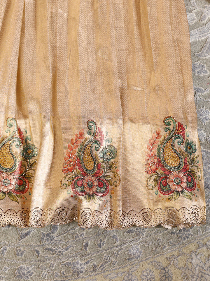 Libas Art Golden Embroidered Hem Silk Blend Unstitched Lehenga Set