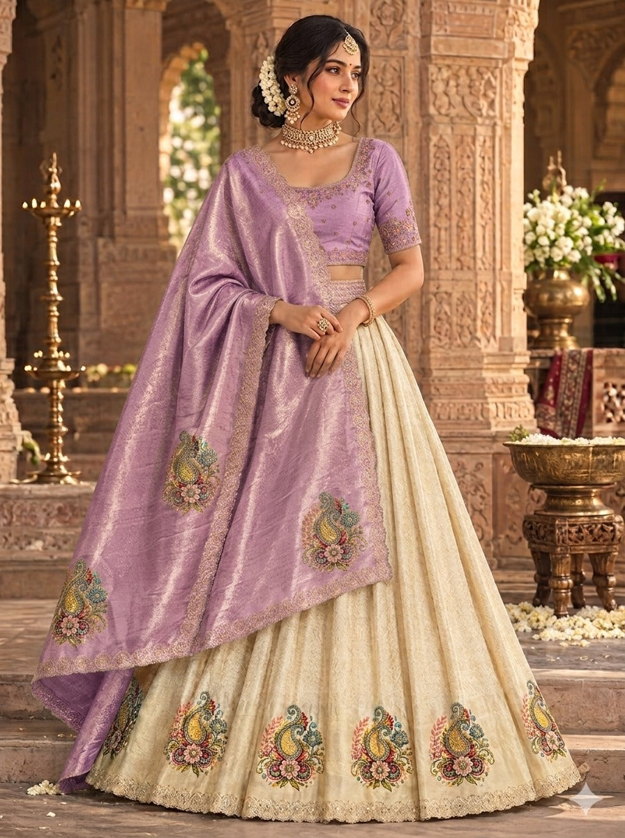 Libas Art Golden Embroidered Hem Silk Blend Unstitched Lehenga Set