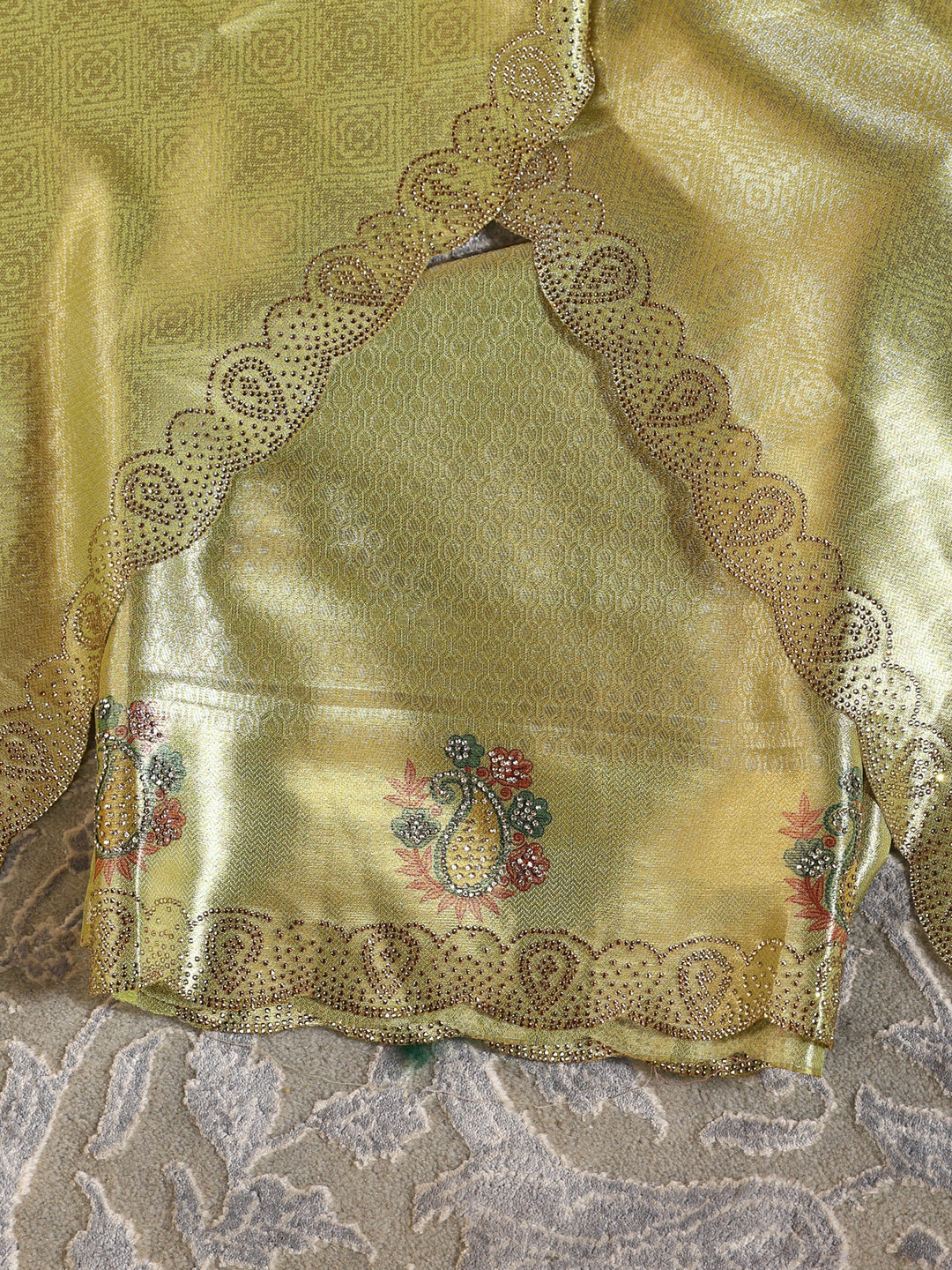 Libas Art Golden Embroidered Hem Silk Blend Unstitched Lehenga Set