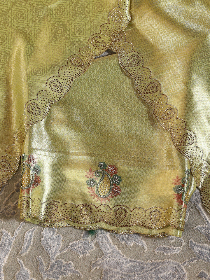 Libas Art Golden Embroidered Hem Silk Blend Unstitched Lehenga Set