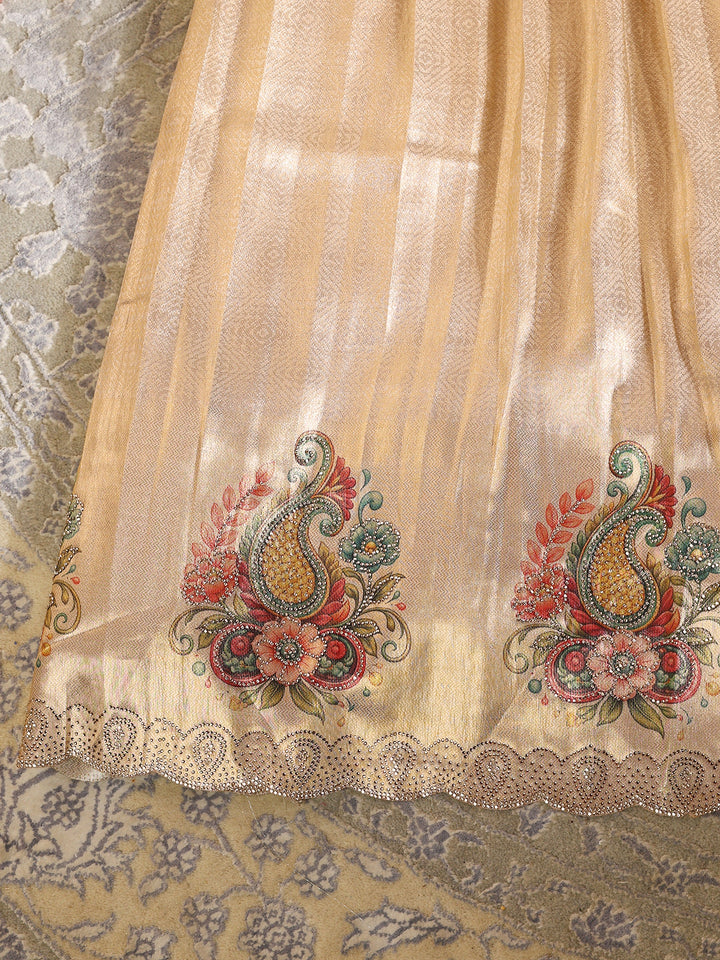 Libas Art Golden Embroidered Hem Silk Blend Unstitched Lehenga Set