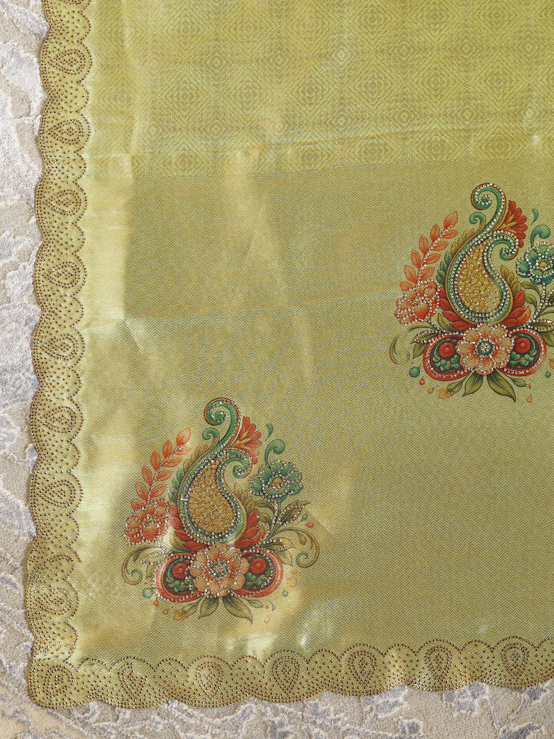 Libas Art Golden Embroidered Hem Silk Blend Unstitched Lehenga Set