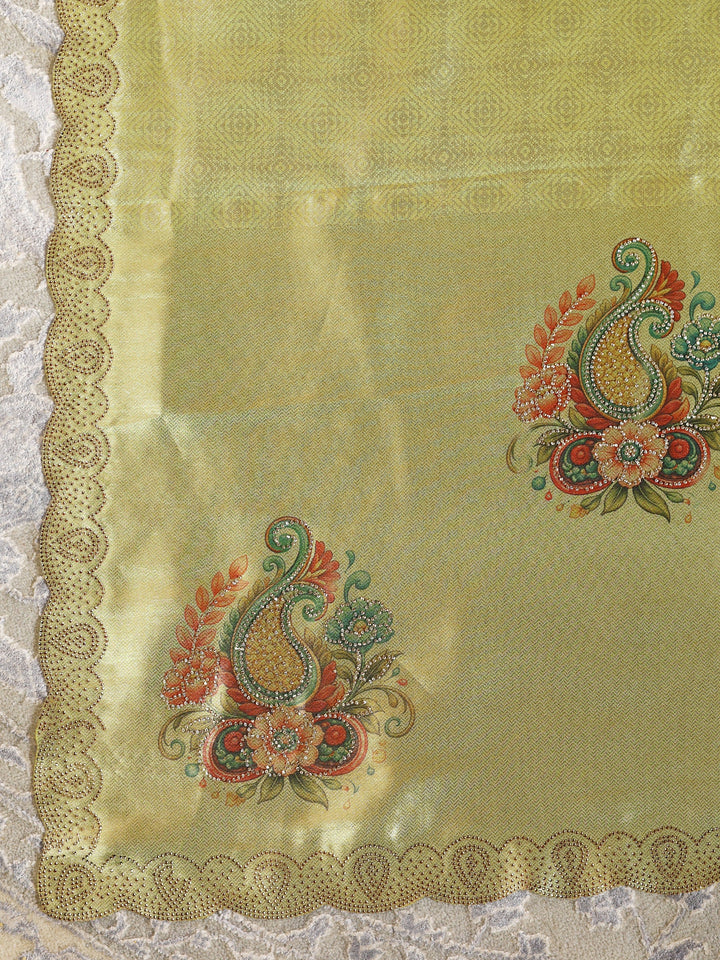 Libas Art Golden Embroidered Hem Silk Blend Unstitched Lehenga Set