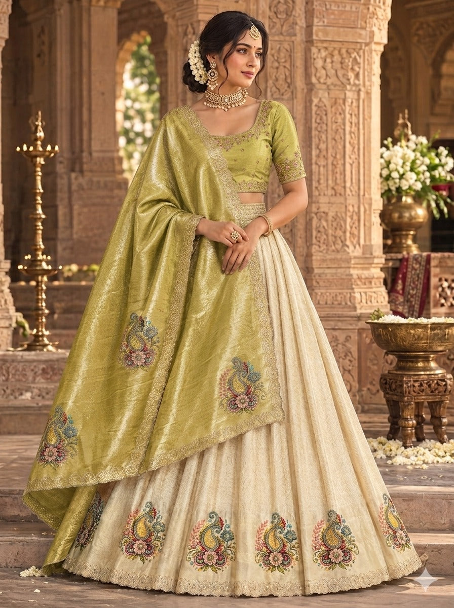 Libas Art Golden Embroidered Hem Silk Blend Unstitched Lehenga Set