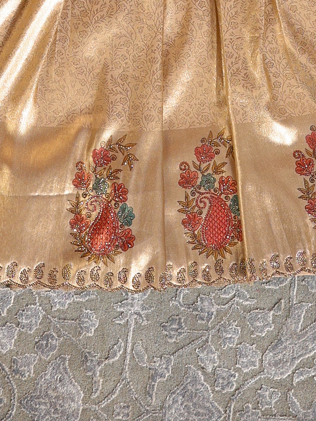Libas Art Golden Embroidered Hem Silk Blend Unstitched Lehenga Set