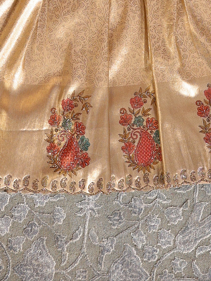 Libas Art Golden Embroidered Hem Silk Blend Unstitched Lehenga Set