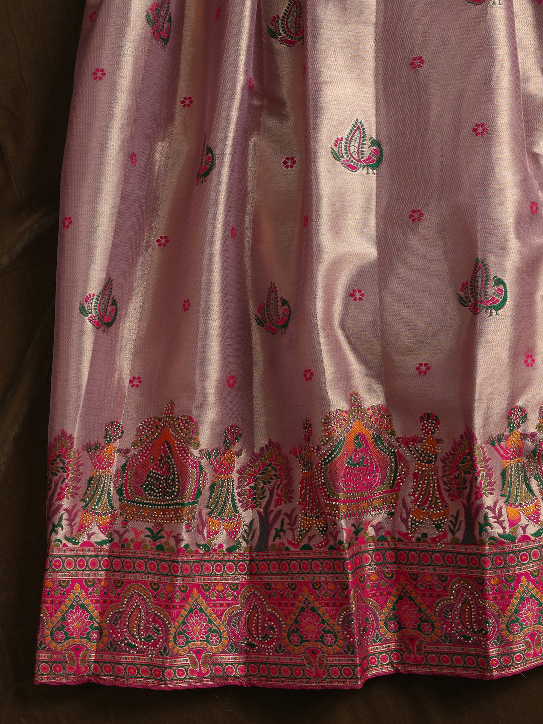 Libas Lavender Mughal Woven Design Silk Blend Semi-Stitched Lehenga Choli