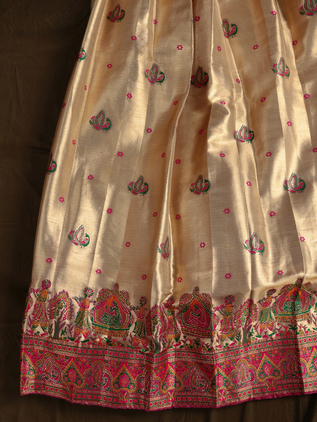 Libas Golden Mughal Woven Design Silk Blend Semi-Stitched Lehenga Choli