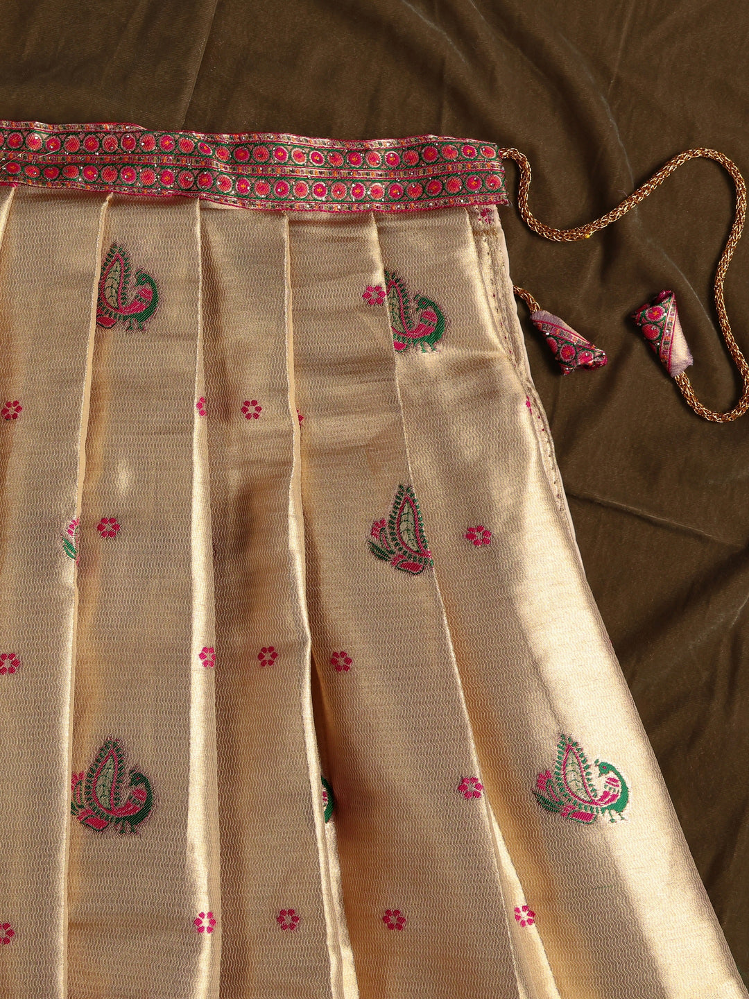 Libas Golden Mughal Woven Design Silk Blend Semi-Stitched Lehenga Choli