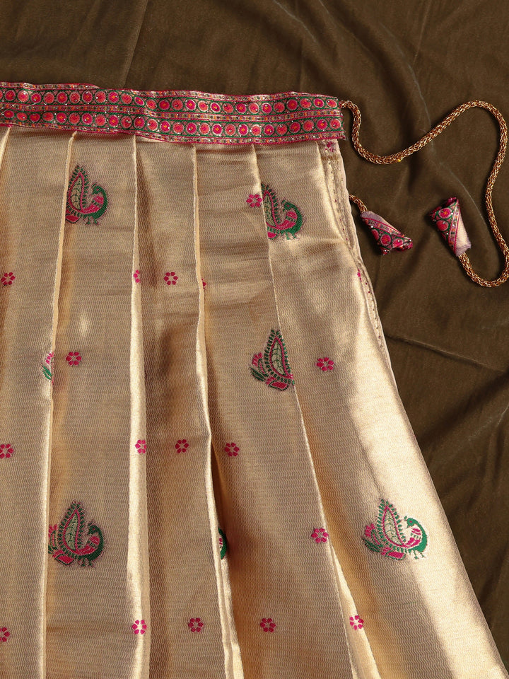 Libas Golden Mughal Woven Design Silk Blend Semi-Stitched Lehenga Choli