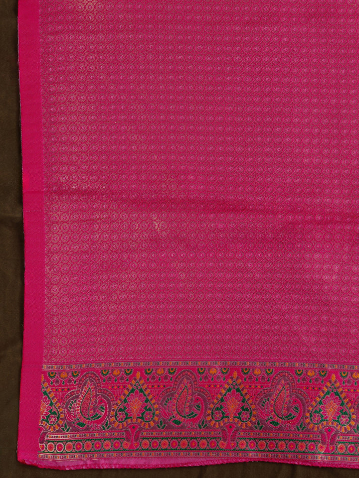 Libas Golden Mughal Woven Design Silk Blend Semi-Stitched Lehenga Choli
