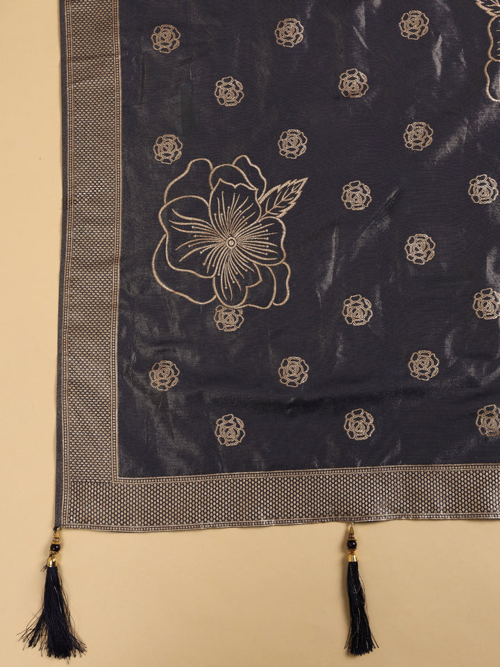 Libas Art Grey Floral Woven Design Silk Blend Semi-Stitched Lehenga Choli