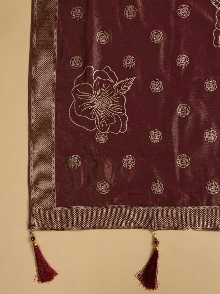 Libas Art Mauve Floral Woven Design Silk Blend Semi-Stitched Lehenga Choli