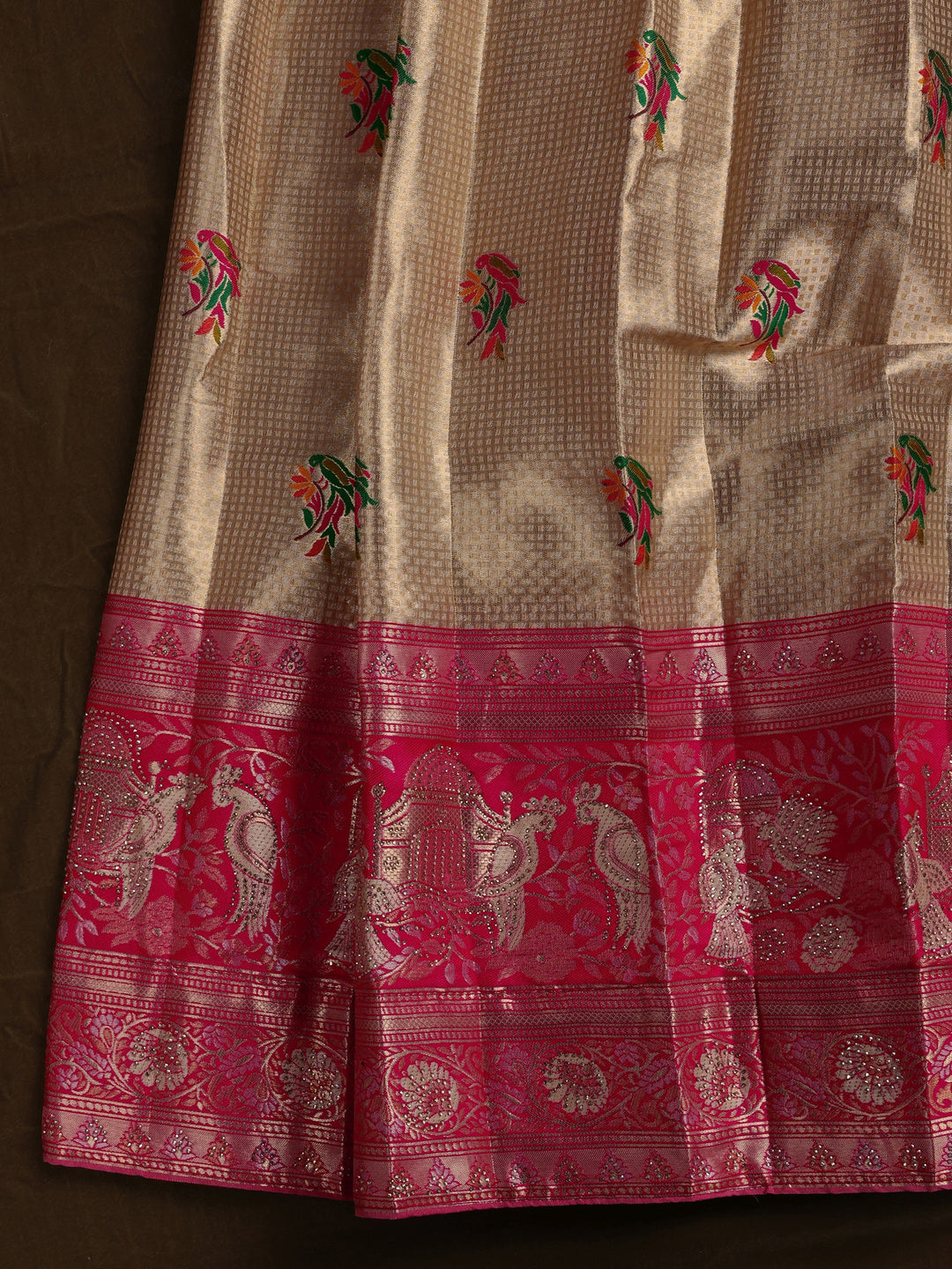 Libas Golden Woven Design Silk Blend Semi-Stitched Lehenga Choli