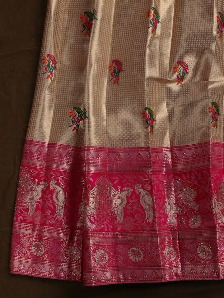 Libas Golden Woven Design Silk Blend Semi-Stitched Lehenga Choli