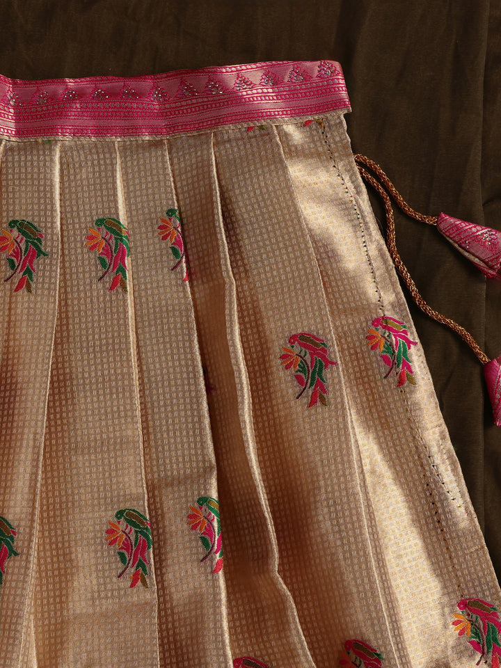 Libas Golden Woven Design Silk Blend Semi-Stitched Lehenga Choli
