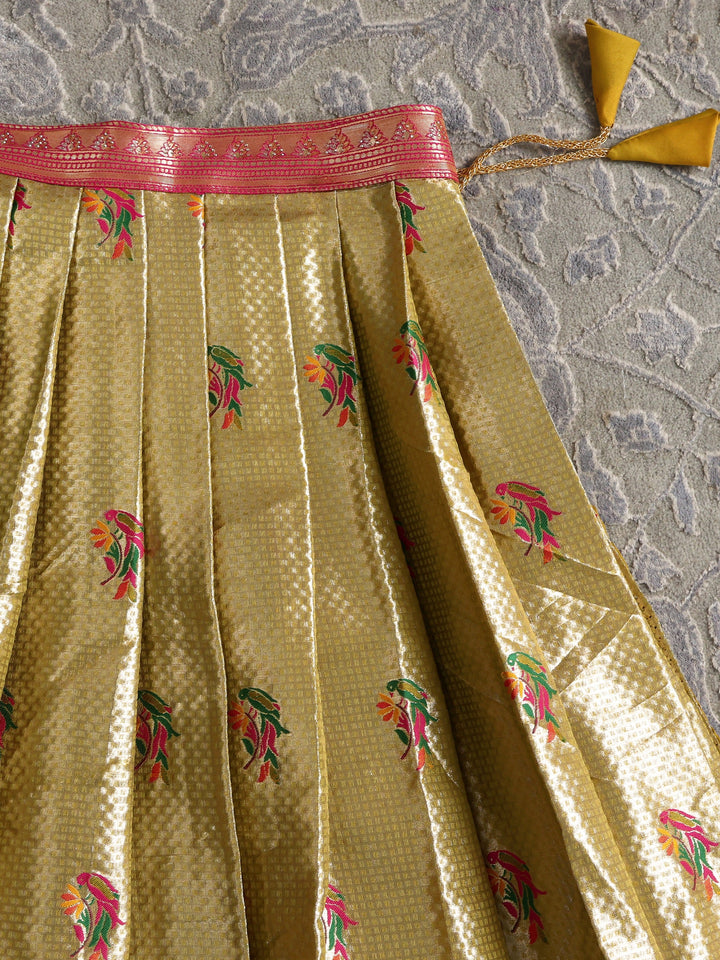 Libas Green Woven Design Silk Blend Semi-Stitched Lehenga Choli