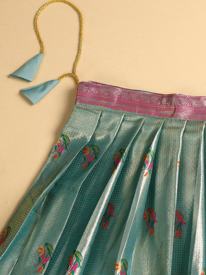 Libas Green Woven Design Silk Blend Semi-Stitched Lehenga Choli