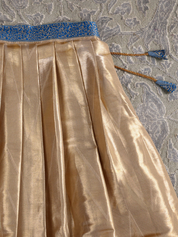 Libas Golden Woven Design Silk Blend Semi-Stitched Lehenga Choli