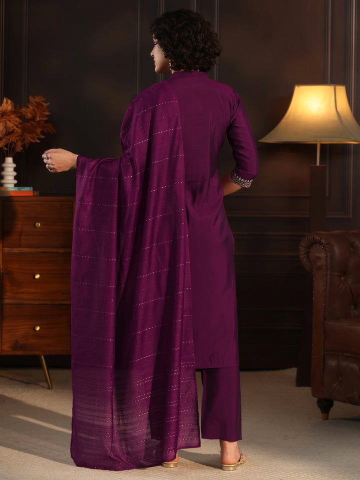 Gerua Wine Yoke Design Silk Blend Straight Suit With Dupatta