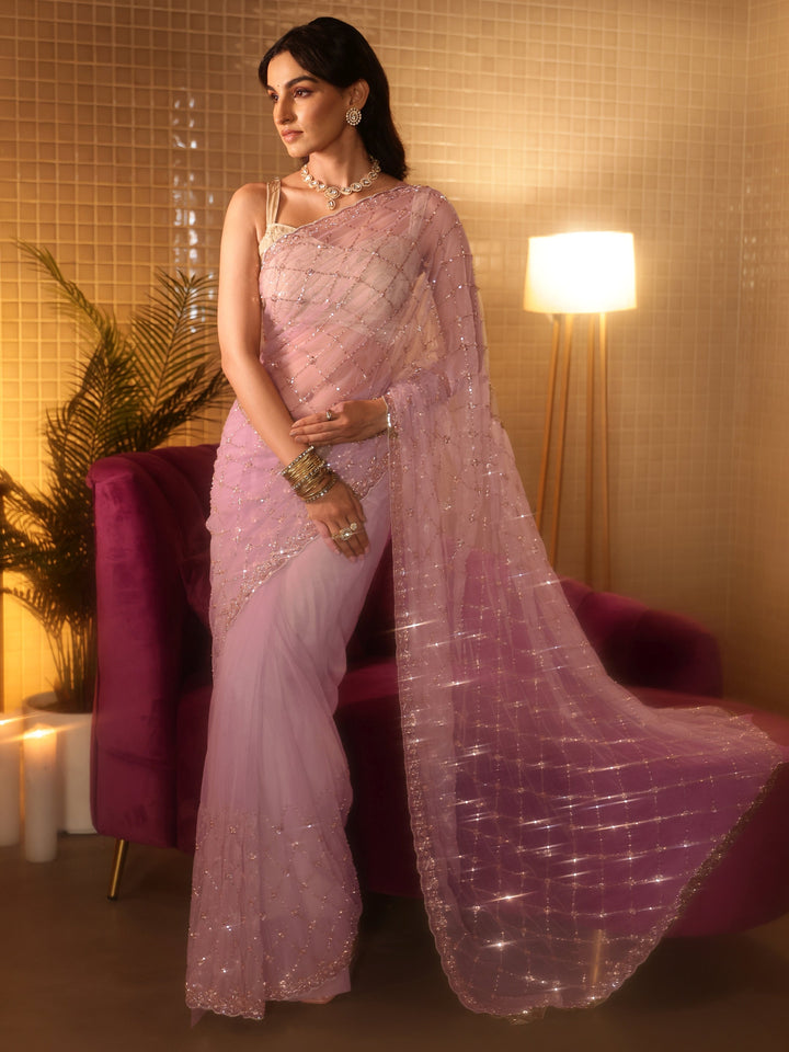 Libas Lavender Embellished Net Saree
