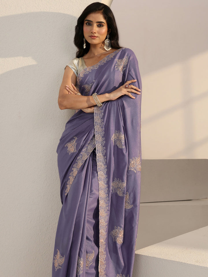 Libas Lavender Floral Embellished Satin Saree