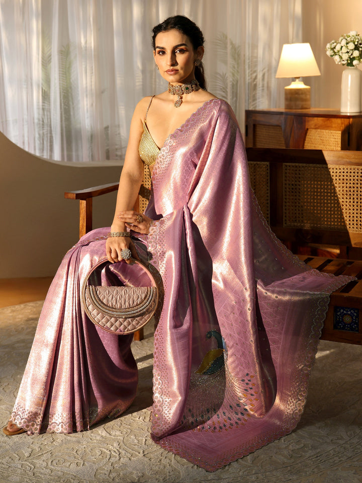 Libas Lavender Silk Blend Saree with Embellished Border