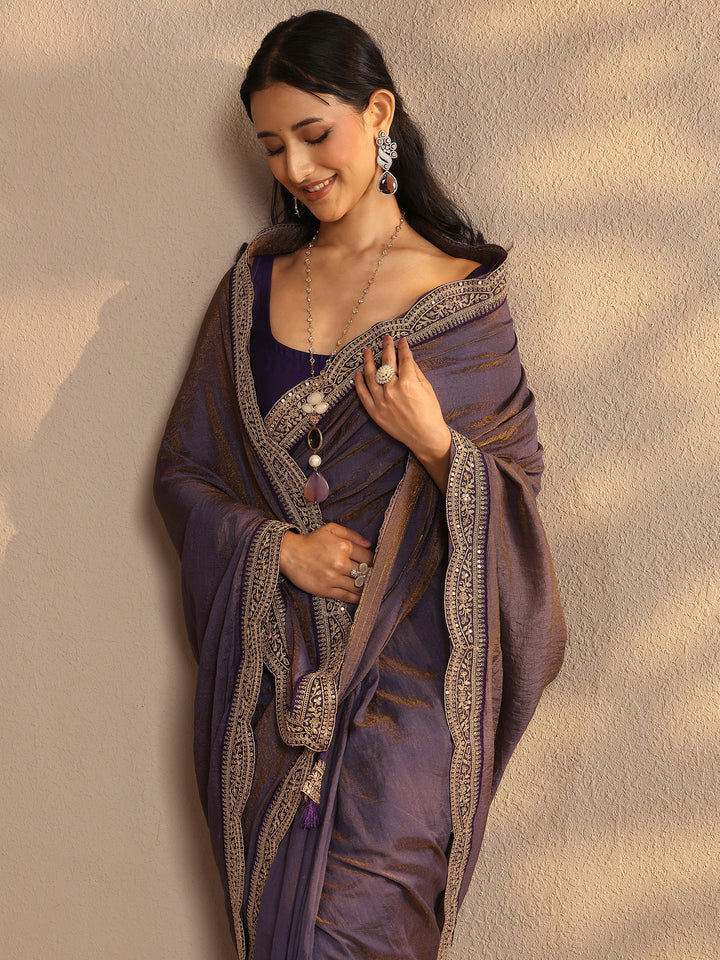 Lavender Solid Silk Blend Saree With Unstitched Blouse Piece