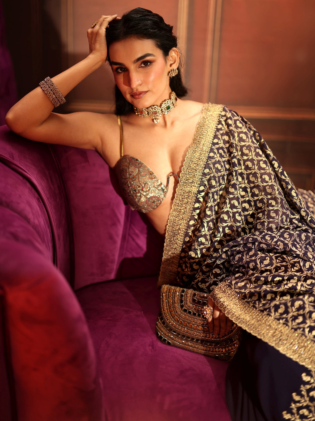 Libas Art Aubergine Purple Embroidered Georgette Saree