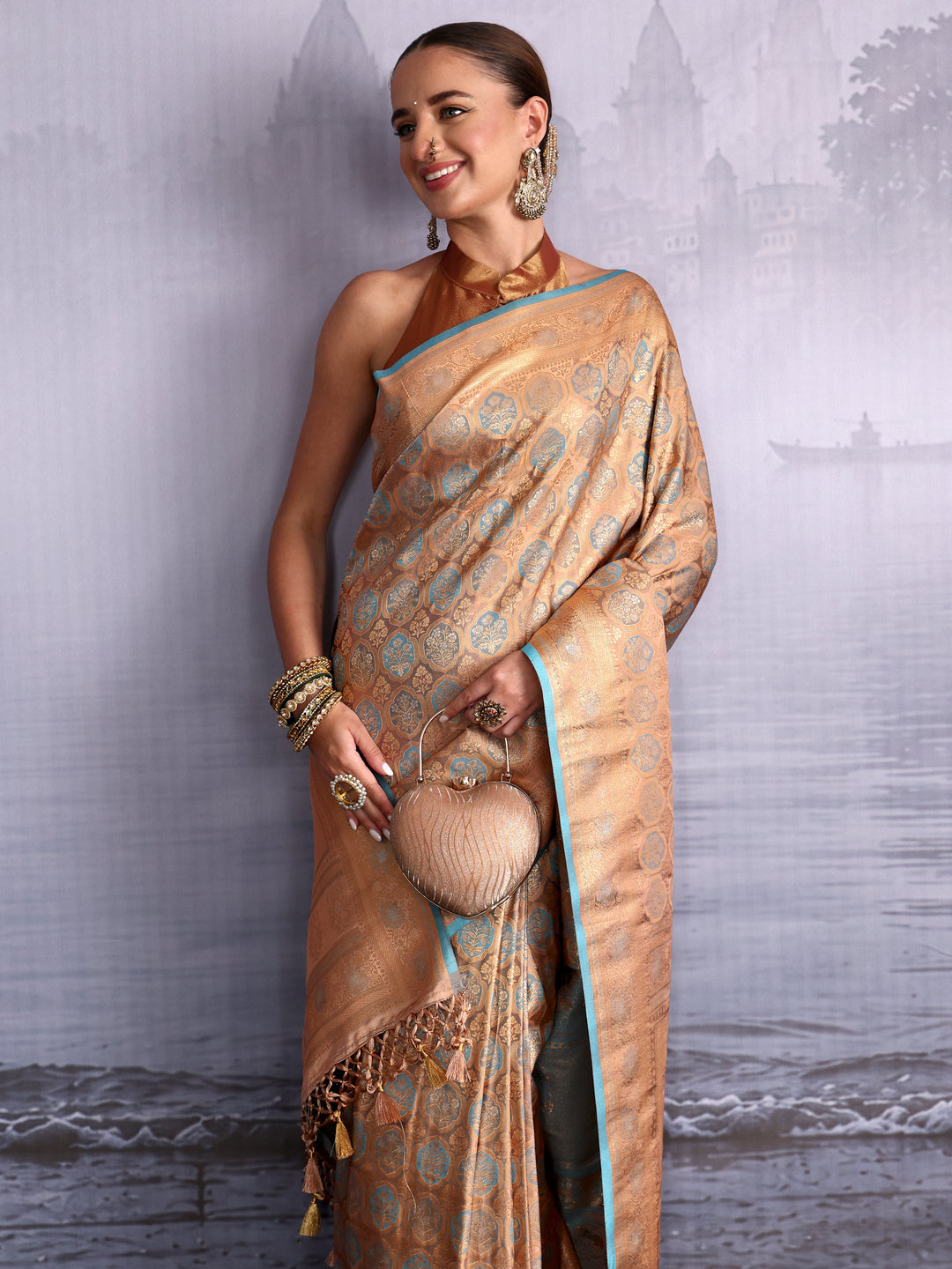 Libas Art Beige Woven Design Silk Blend Saree