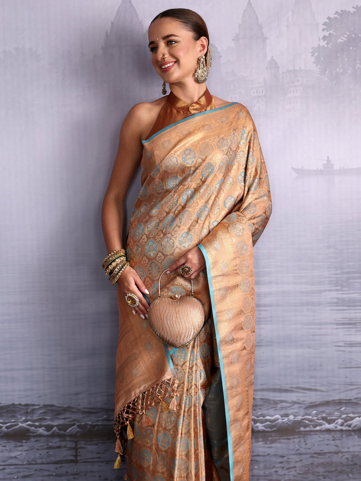 Libas Art Beige Woven Design Silk Blend Saree