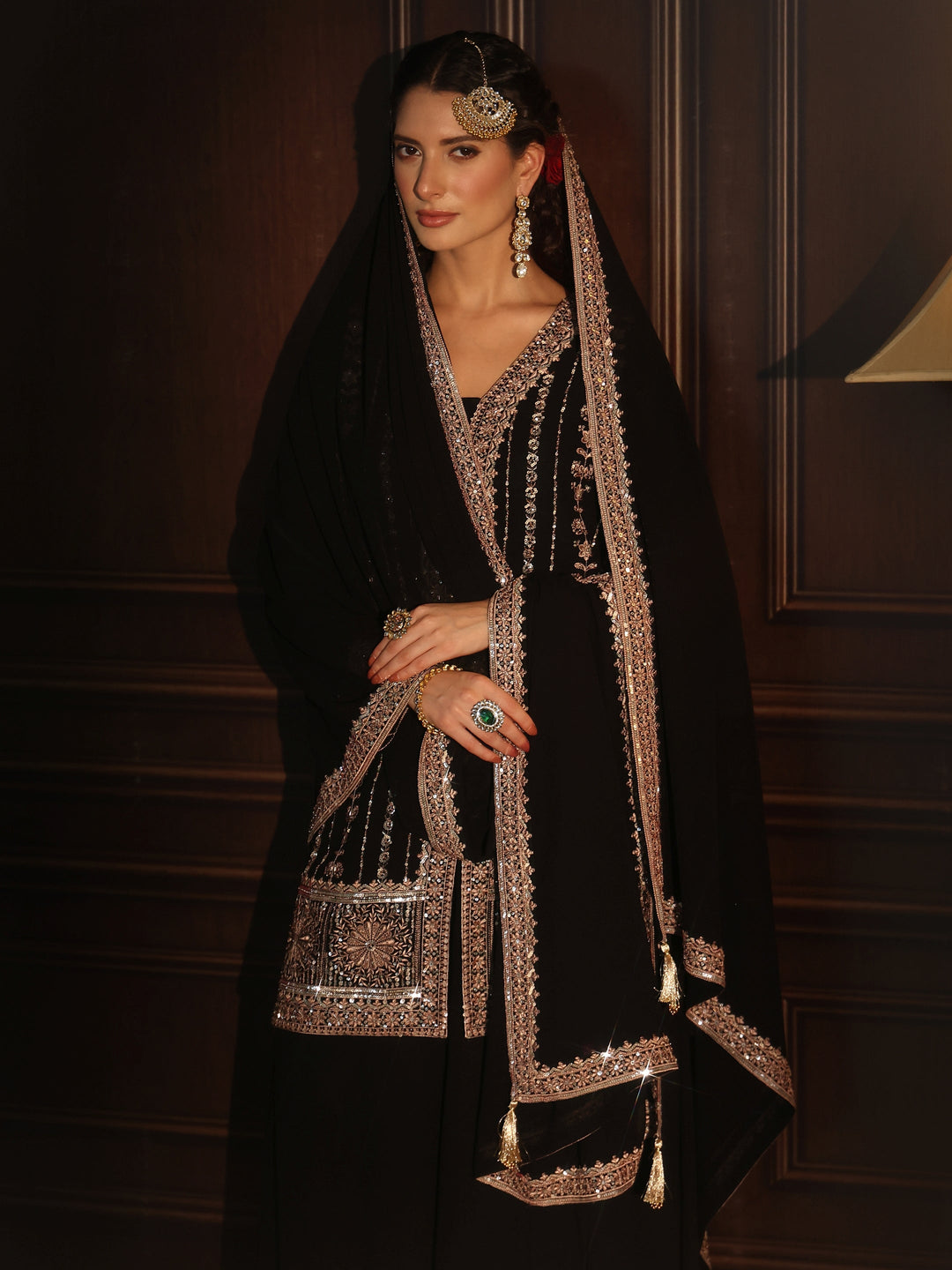 Libas Art Black Embellished Georgette Palazzo Suit Set