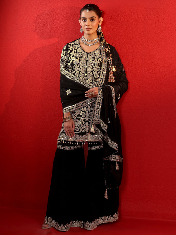 Libas Art Black Embellished Georgette Sharara Suit Set