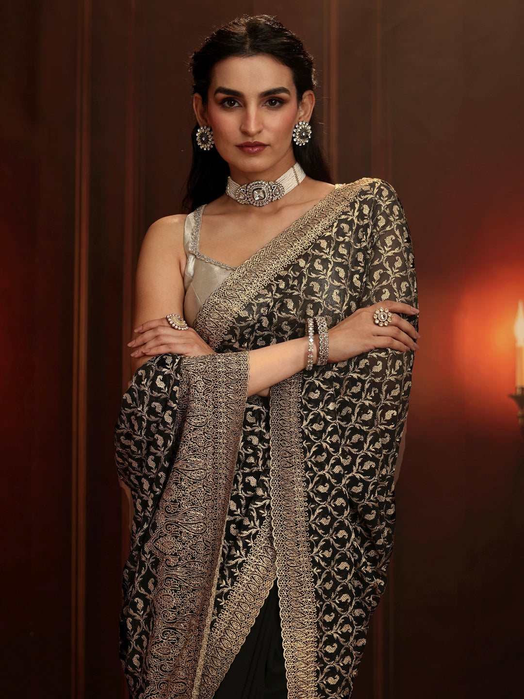 Libas Art Black Embroidered Georgette Saree