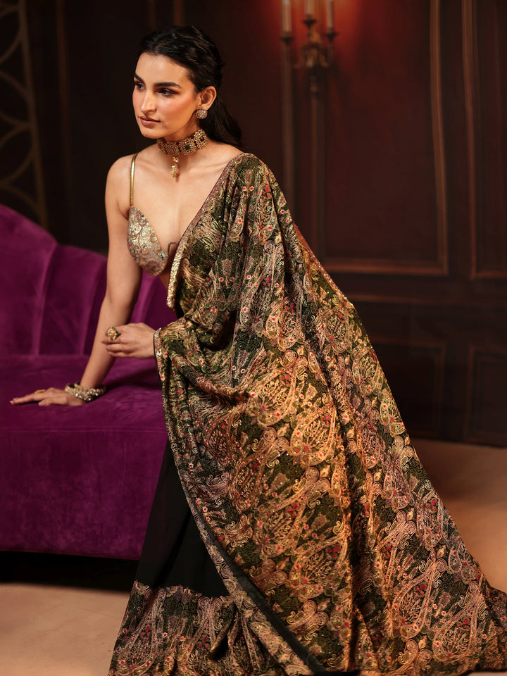 Libas Art Black Paisley Embellished Georgette Saree