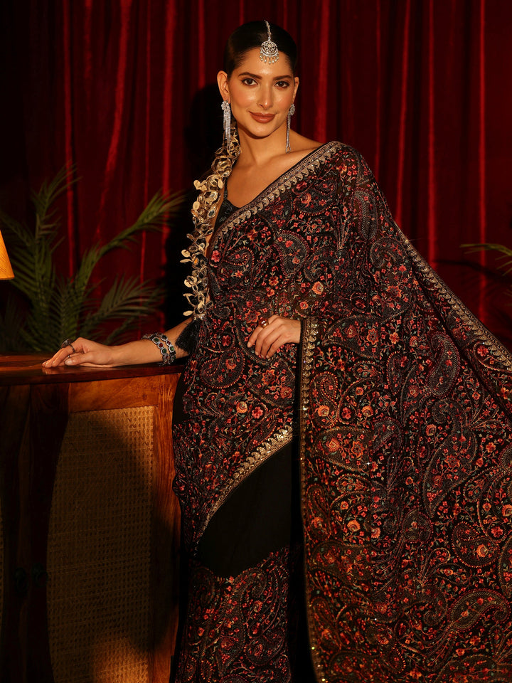 Libas Art Black Paisley Embroidered Georgette Saree