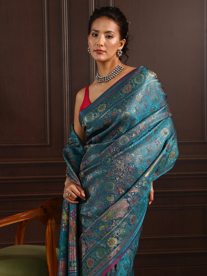 Libas Art Blue Patola Style Woven Design Silk Blend Tassel Saree