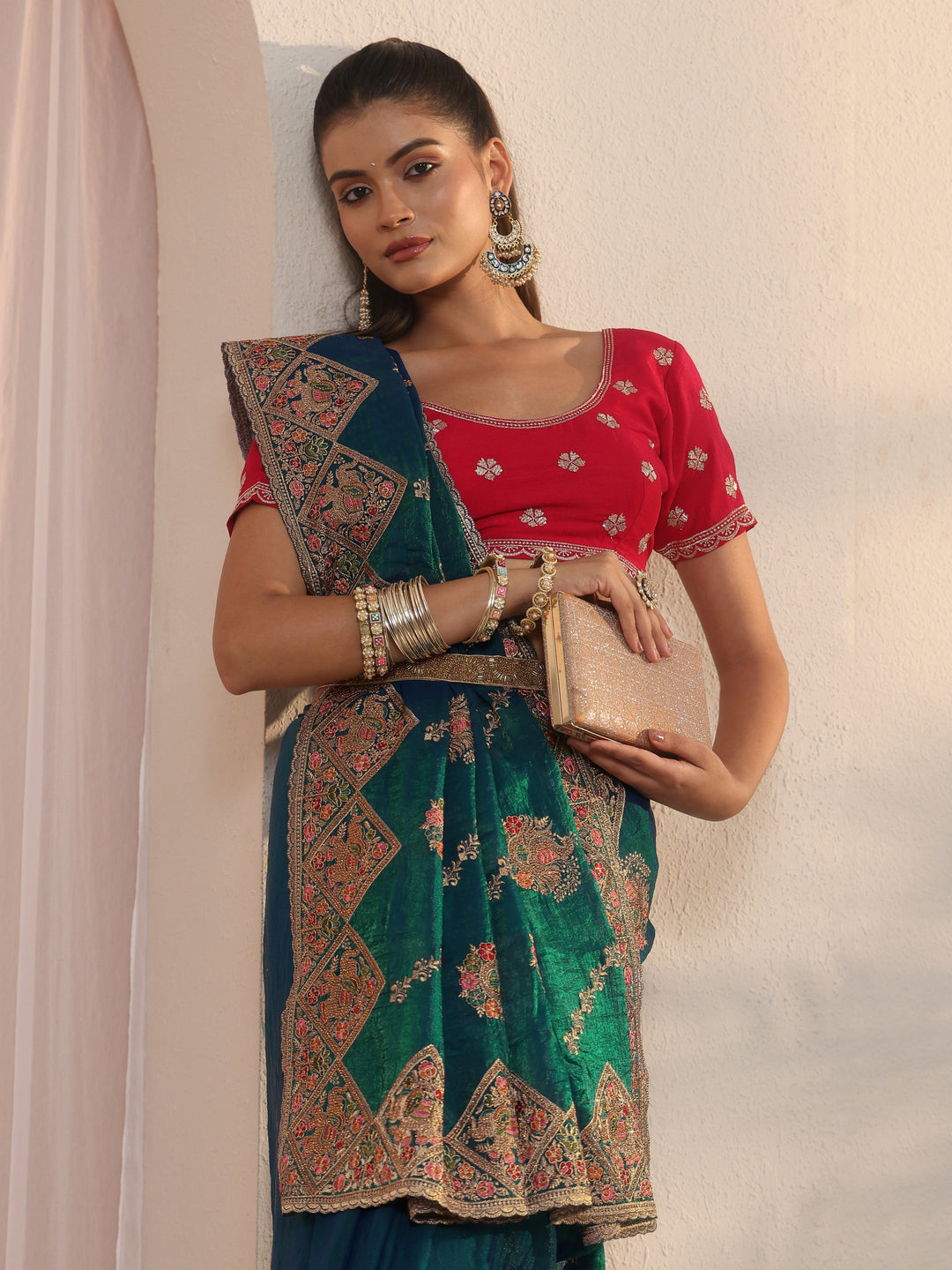 Libas Art Blue Peacock Embroidered Tissue Saree